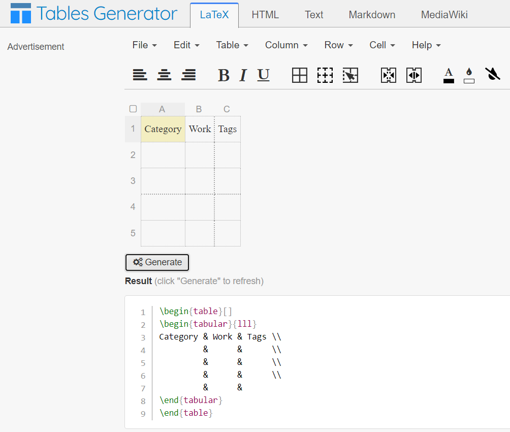 Tables Generator