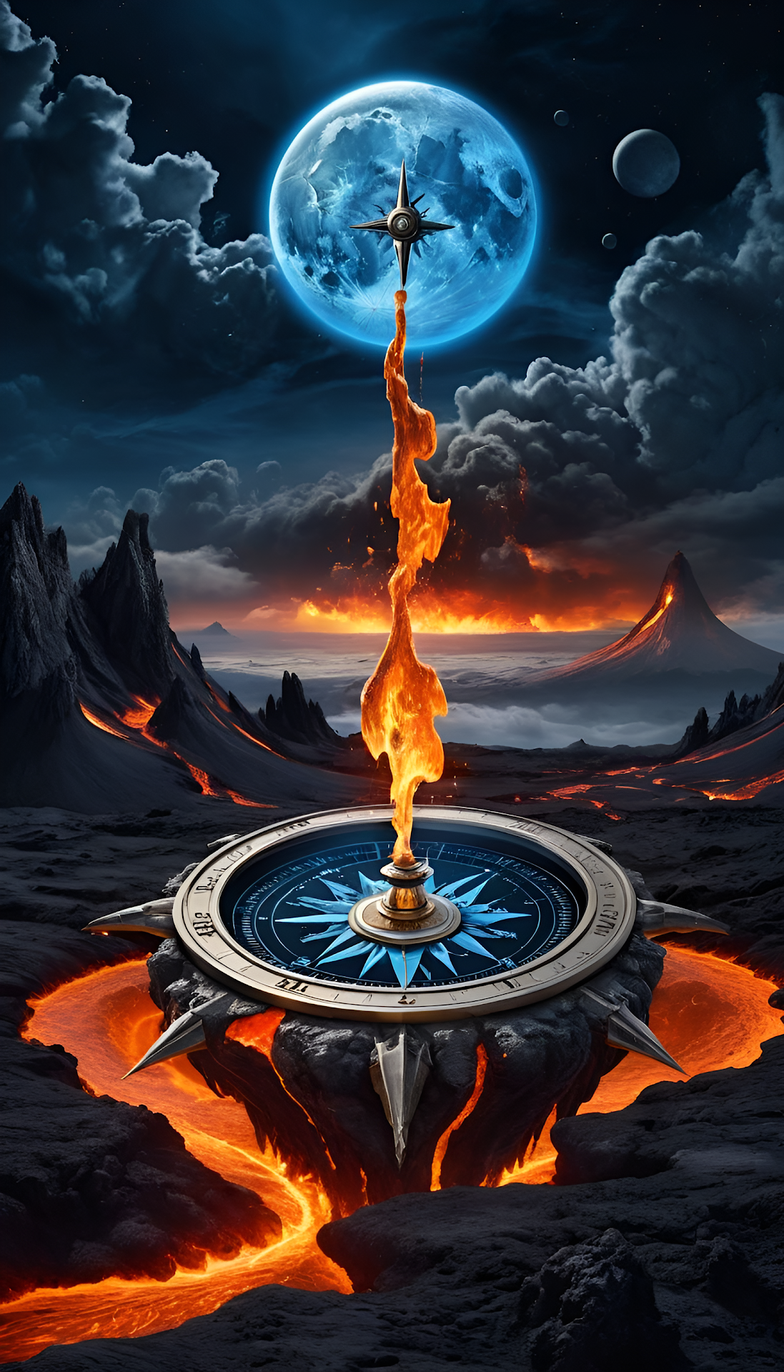 Volcanic Compass Guiding Fire to Blue Moon - Free 4K mobile Wallpaper