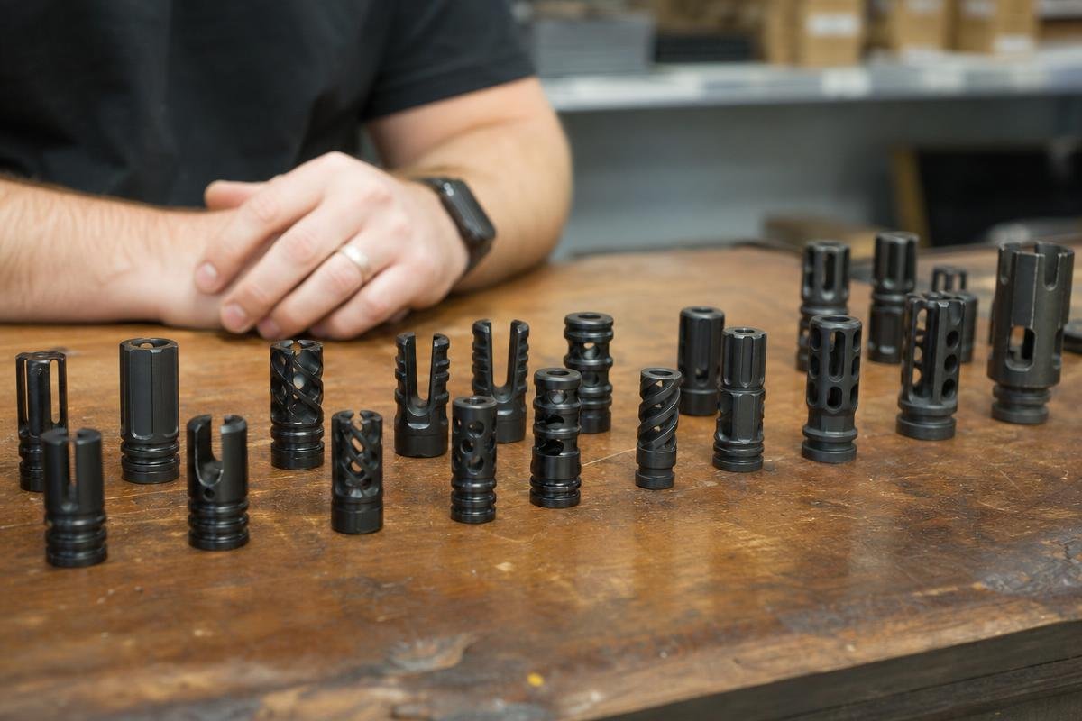AR-15 muzzle device selection by rifle cartridge and shooting use