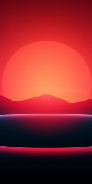 Sun Setting Over Mountains Neon Light 4K Wallpaper Background