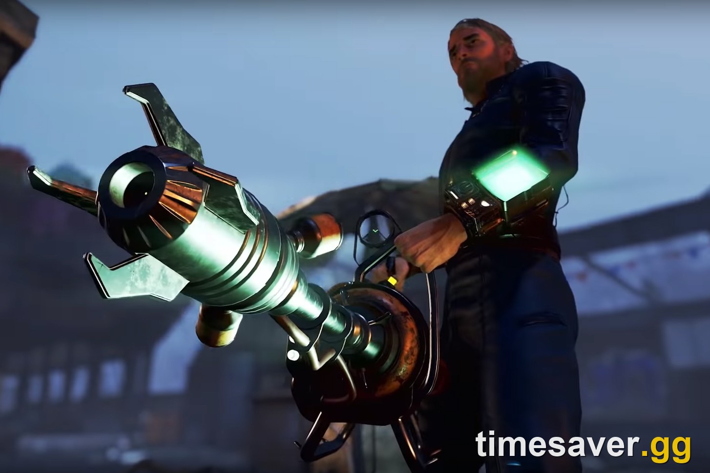 Player character holding the Plasma Caster in Fallout 76