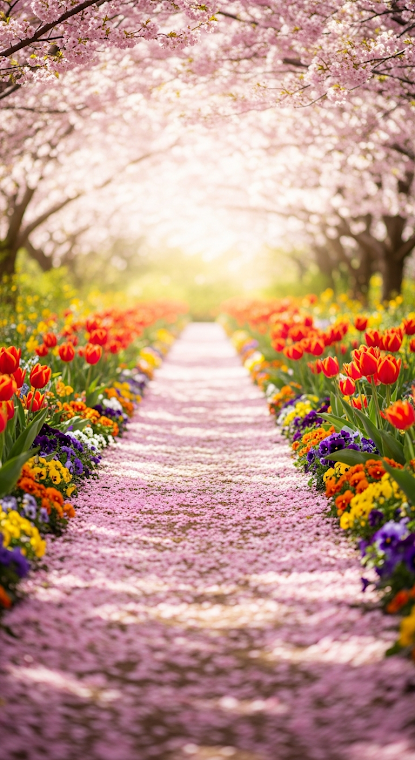 Spring Garden Path with Petals