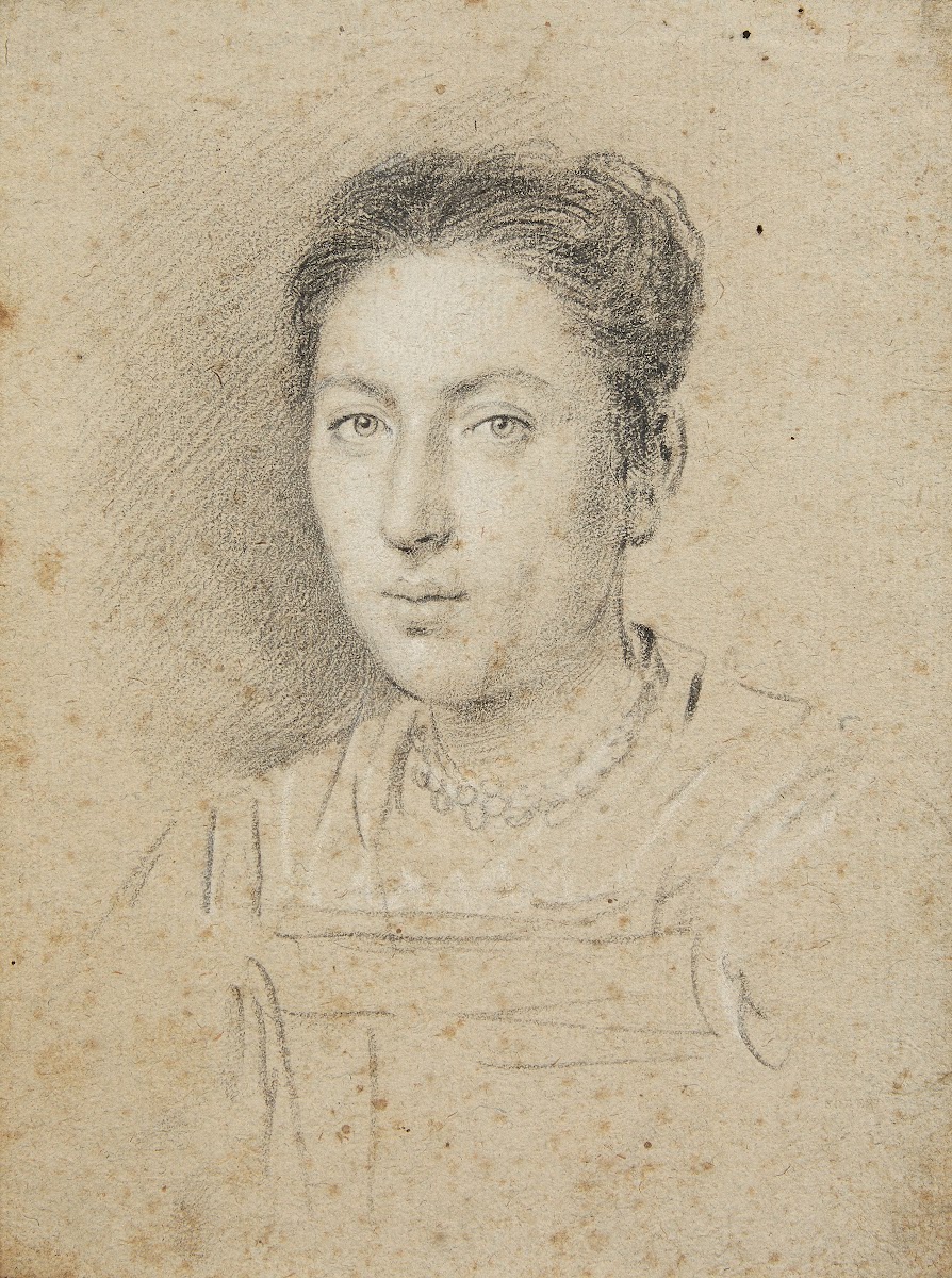 Portrait de femme au collier de perles