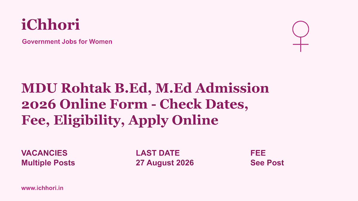 MDU Rohtak B.Ed, M.Ed Admission 2026 Online Form - Check Dates, Fee, Eligibility, Apply Online - iChhori