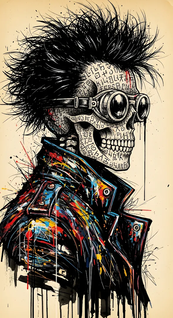 Steampunk Skull Graffiti Art with Spiked Hair and Goggles