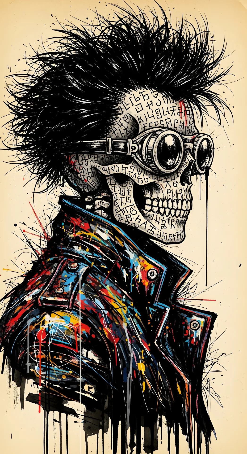 Steampunk Skull Graffiti Art with Spiked Hair and Goggles - Free 4K mobile Wallpaper