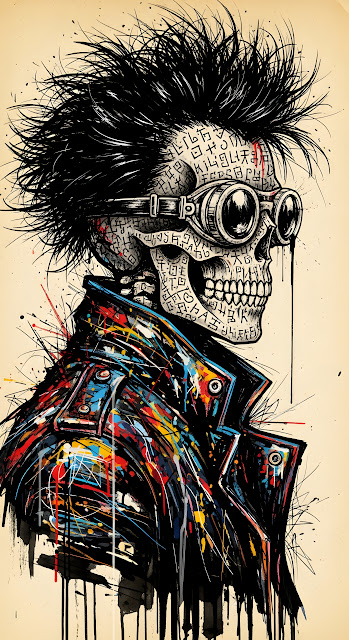 Steampunk Skull Graffiti Art with Spiked Hair and Goggles - Free mobile Wallpaper