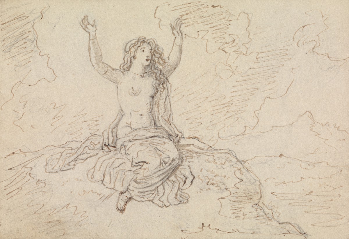 Study of a Semi Nude Woman Sitting with Her Arms Raised Over Her Head