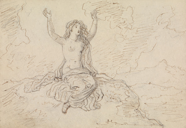 Study of a Semi Nude Woman Sitting with Her Arms Raised Over Her Head