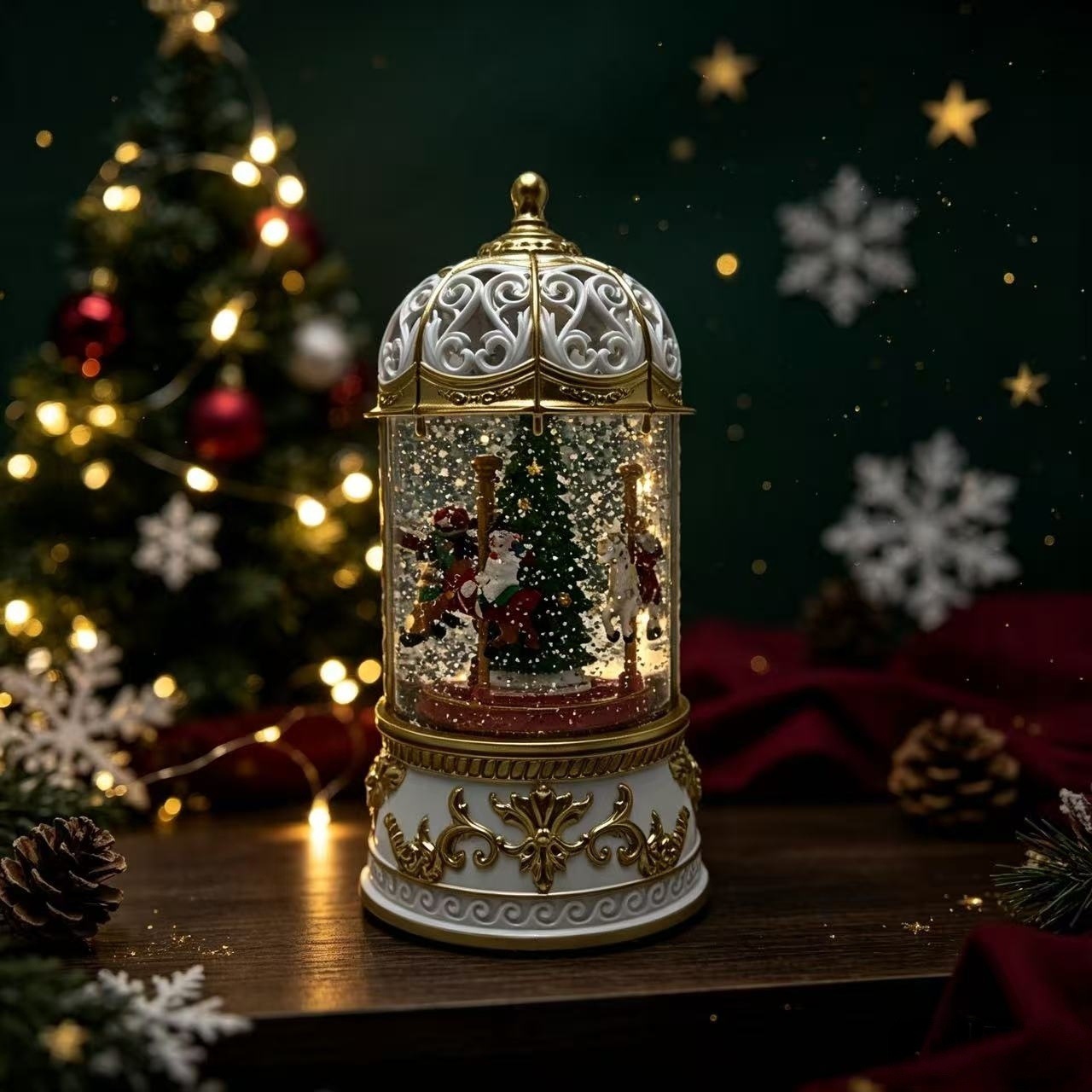 Decorative LED lantern music box with carousel