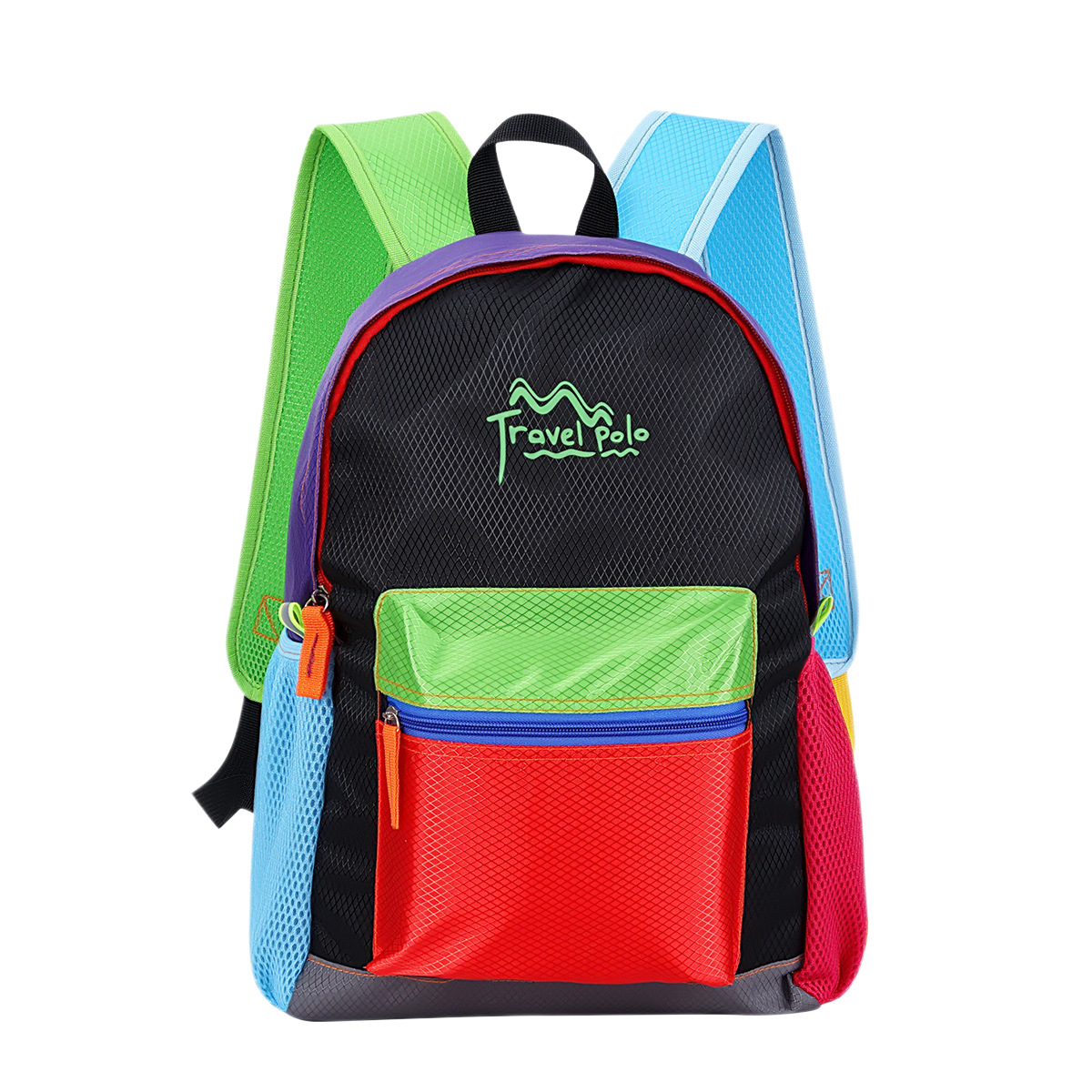 Foldable travel backpack, polyester, 20-40 cm, color blocks