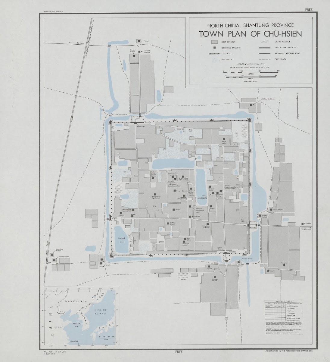 North China  Shantung Province  Town Plan Of Chü Hsien 1945