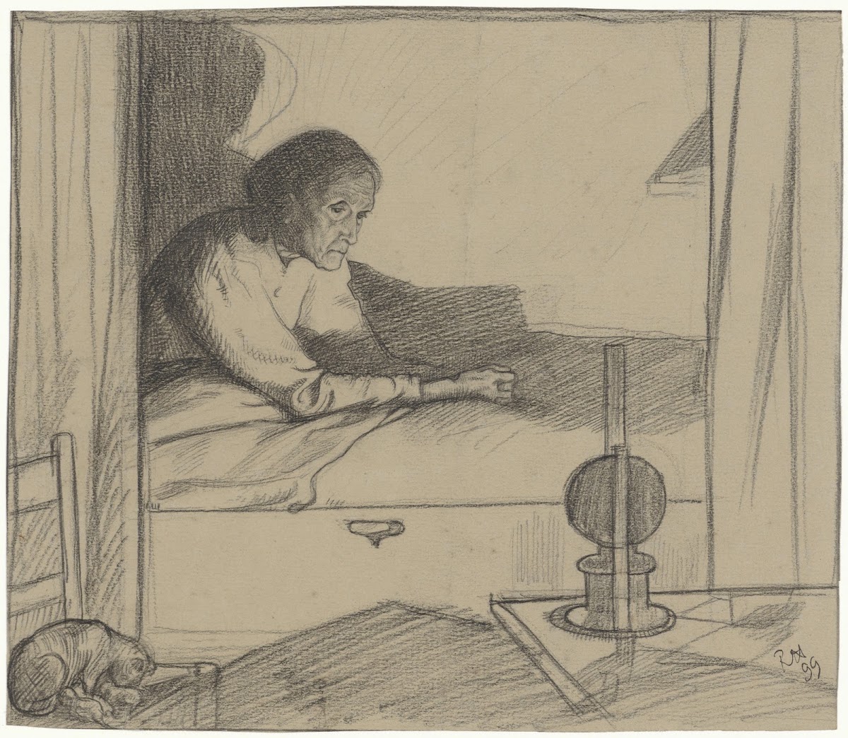 Vrouw Hogerhuis zittend in bed tweede ontwerp 1899