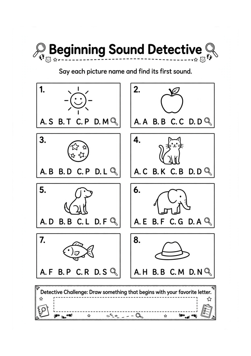 Beginning Sounds Letter Detective Worksheet