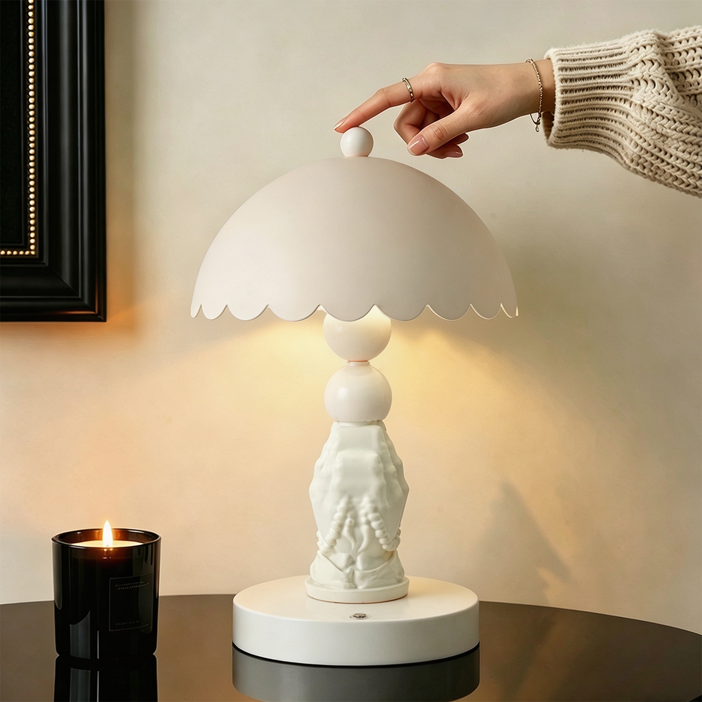 White Hands Table Lamp with Relief Design