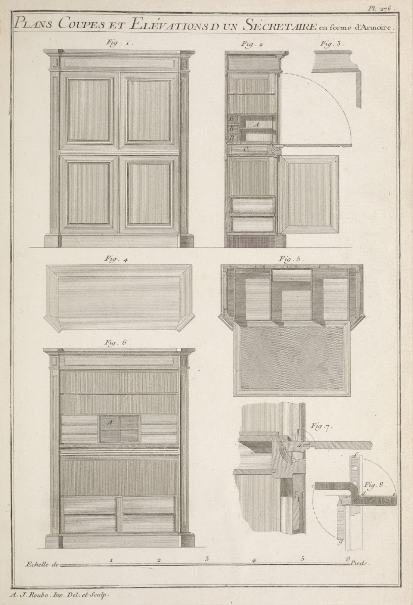 Plans coupes et elévations dun sécretaire en forme darmoire 1769 1774
