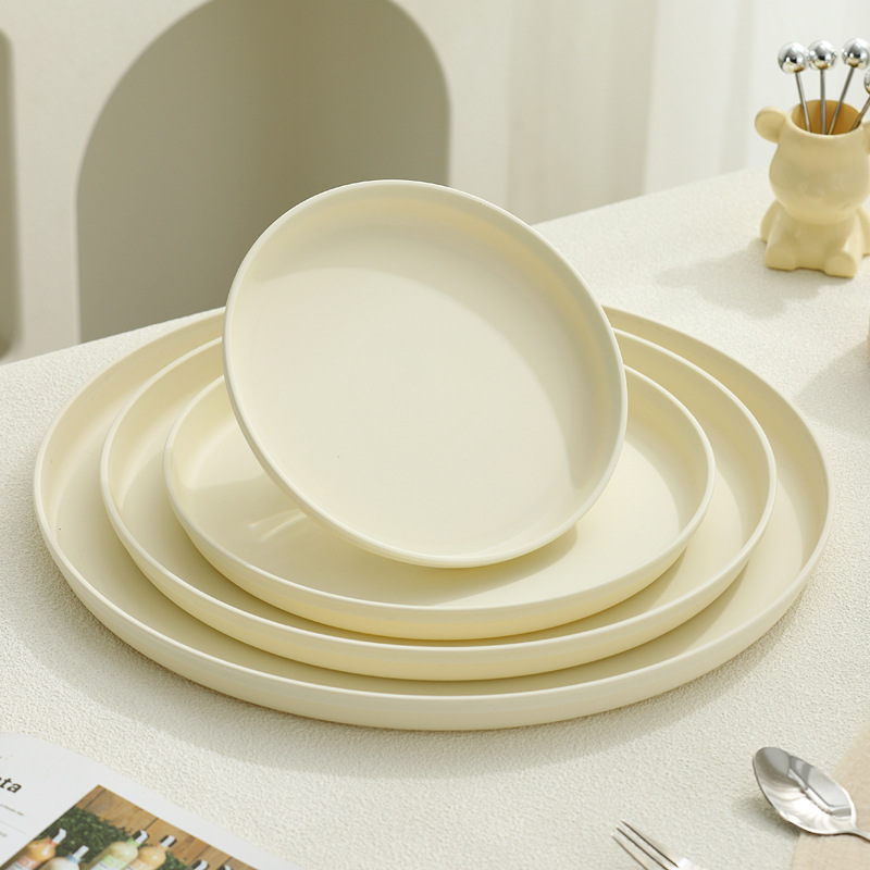 Round Plastic Tray, Cream and Black