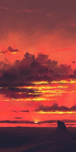 Digital Painting, Landscape, Sunset, Clouds, Red Sky Full HD Wallpaper Background