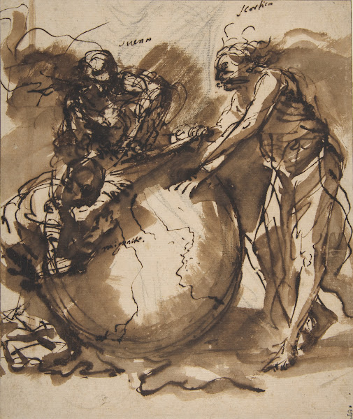 Three Figures around a globe 161573