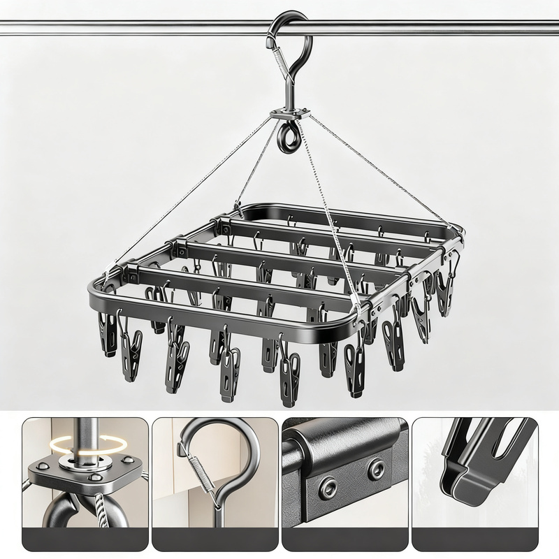Wäschetrockner aus Aluminium mit Klammern