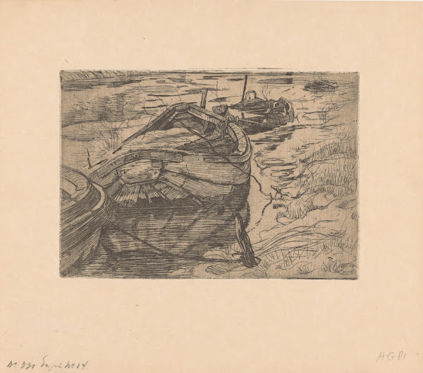 Afgemeerde roeiboten in een sloot 1893 1894
