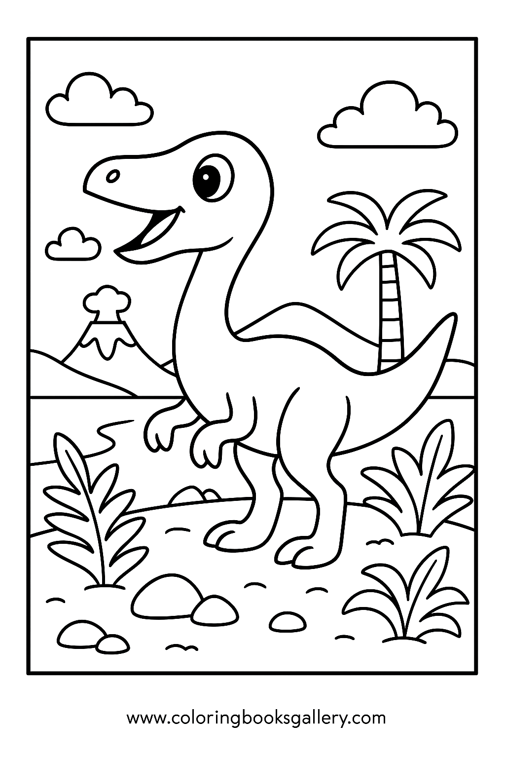 Explore Our Cute Gallimimus Roaring Loudly Coloring Page for Toddlers – free coloring page for kids