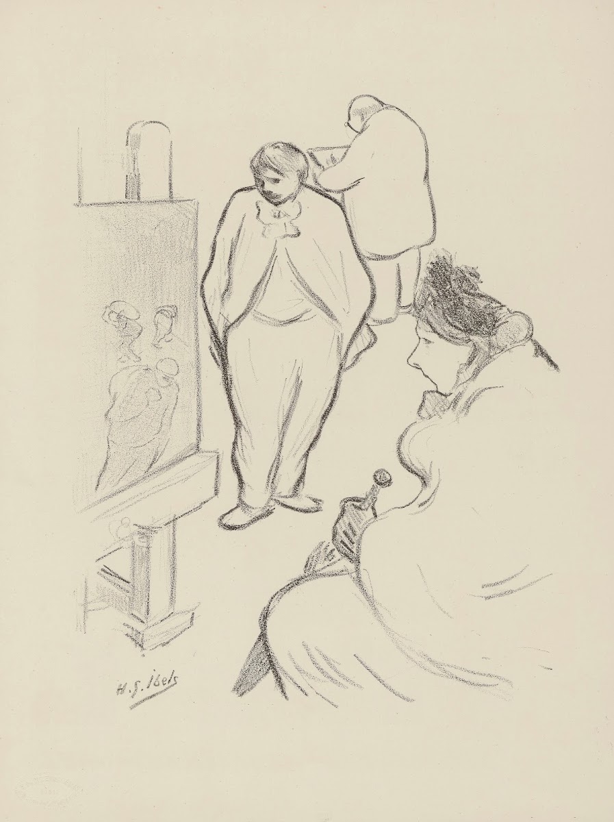 Femme regardant un tableau posé sur un chevalet 1895 1900