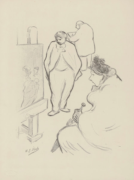 Femme regardant un tableau posé sur un chevalet 1895 1900