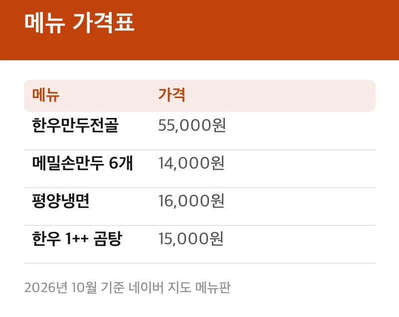 메뉴 가격표