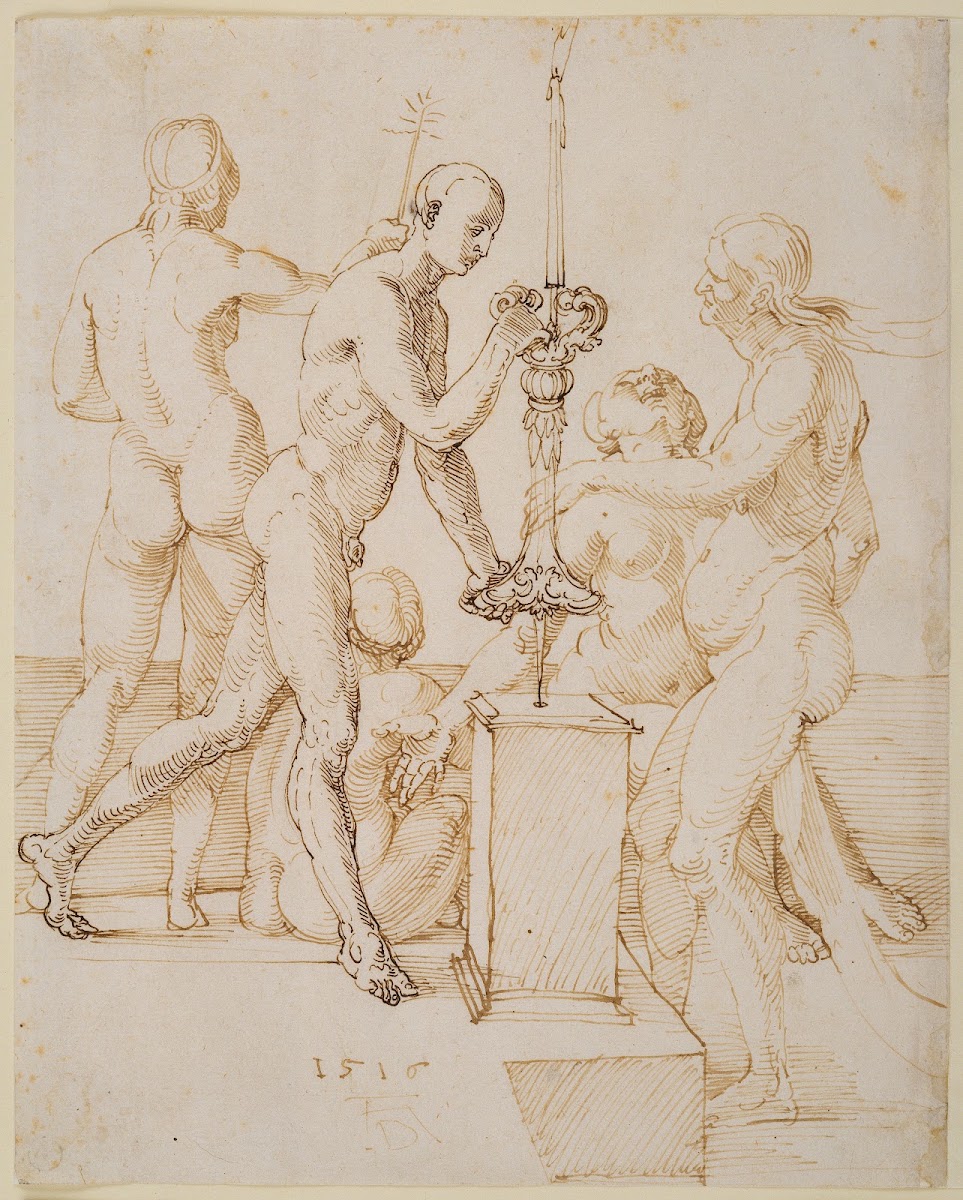 Fünf nackte Figuren um einen brennenden Leuchter 1516