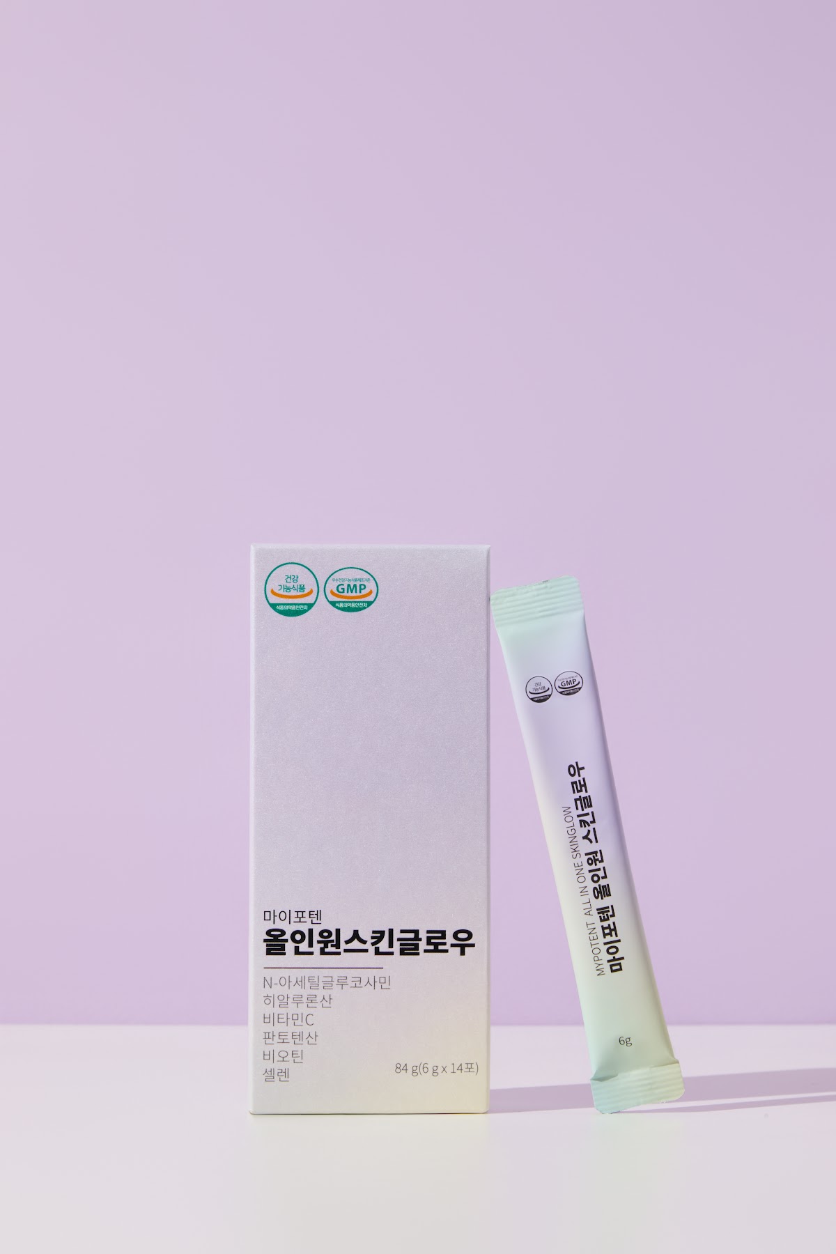 건기식 스틱 박스와 낱개 스틱을 정면으로 담은 대표이미지용 컷