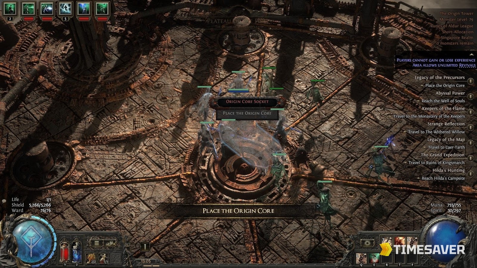 The Origin Core Socket in-game prompt: Place the Origin Core at the top of the Origin Tower