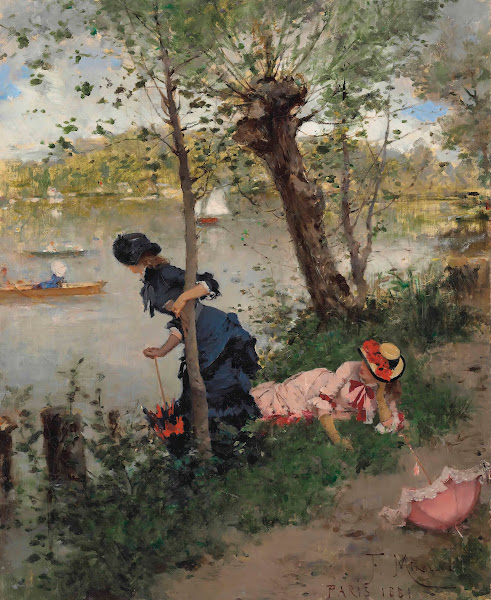Elegant Ladies resting by a River 1881