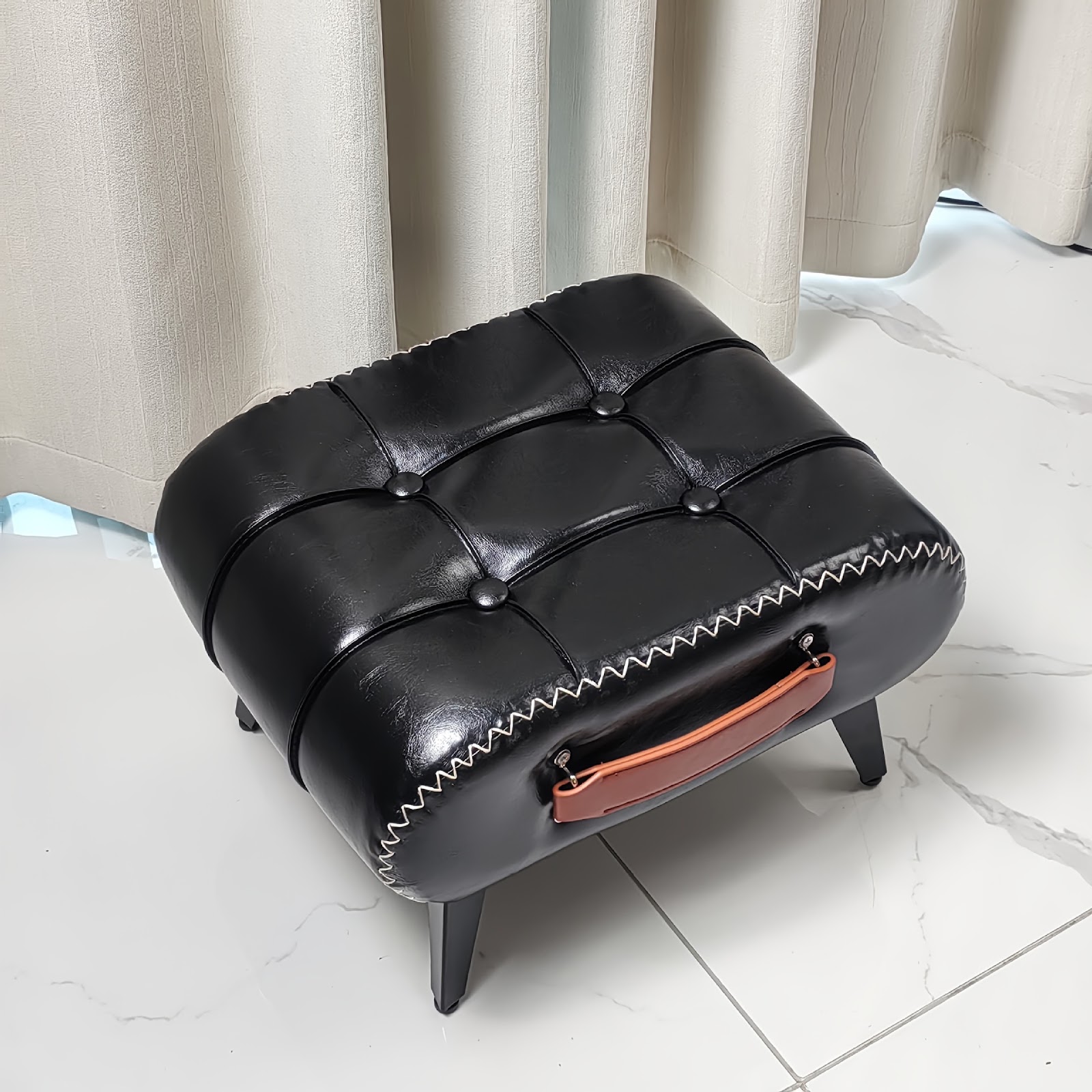 Faux leather seat ottoman with storage