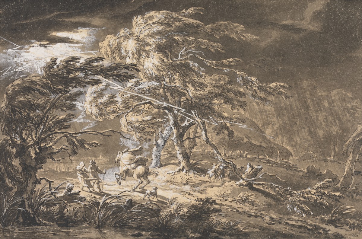 The Lightning Flash Travellers in a Thunderstorm on a Woodland Road