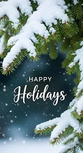 Happy Holidays Snowy Pine Branches Winter Scene