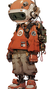 Adorable Orange Techwear Astronaut Concept Art Character Design