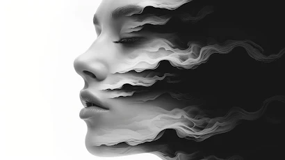 Ai Art, Women, Monochrome, Face, Smoke 5K Wallpaper Background