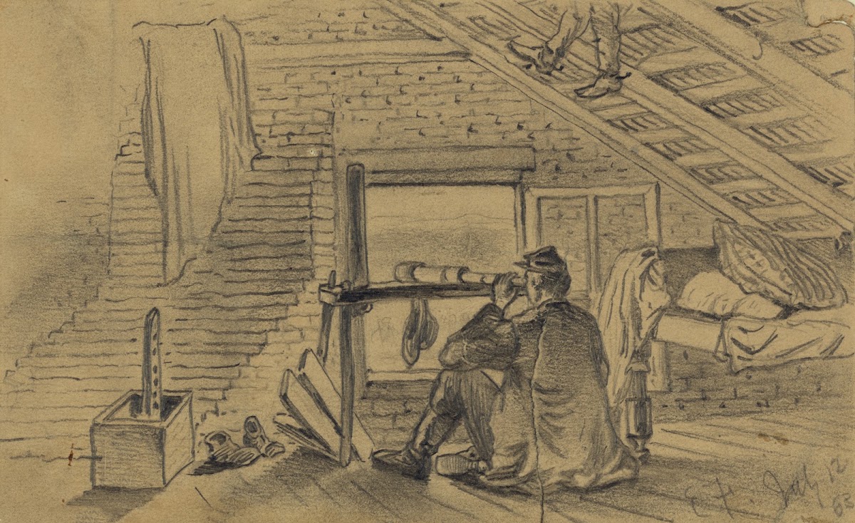 Signal officers in attic of farm house watching the army of General Lee near Wil
