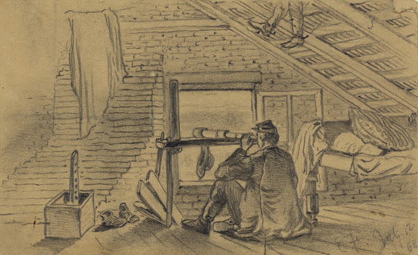 Signal officers in attic of farm house watching the army of General Lee near Wil