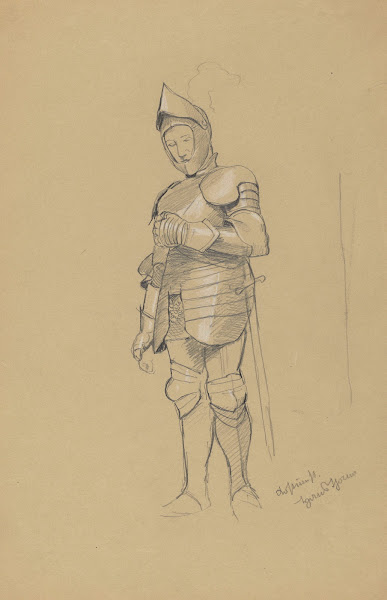 Knight in Armour with a Sword at His Side Wearing a Helmet on His Head 1890