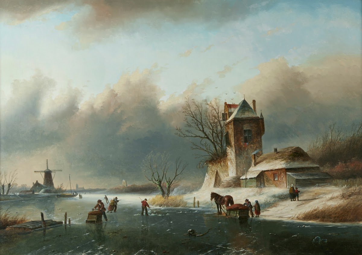 Ice skaters on a canal
