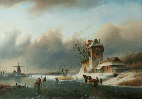 Ice skaters on a canal
