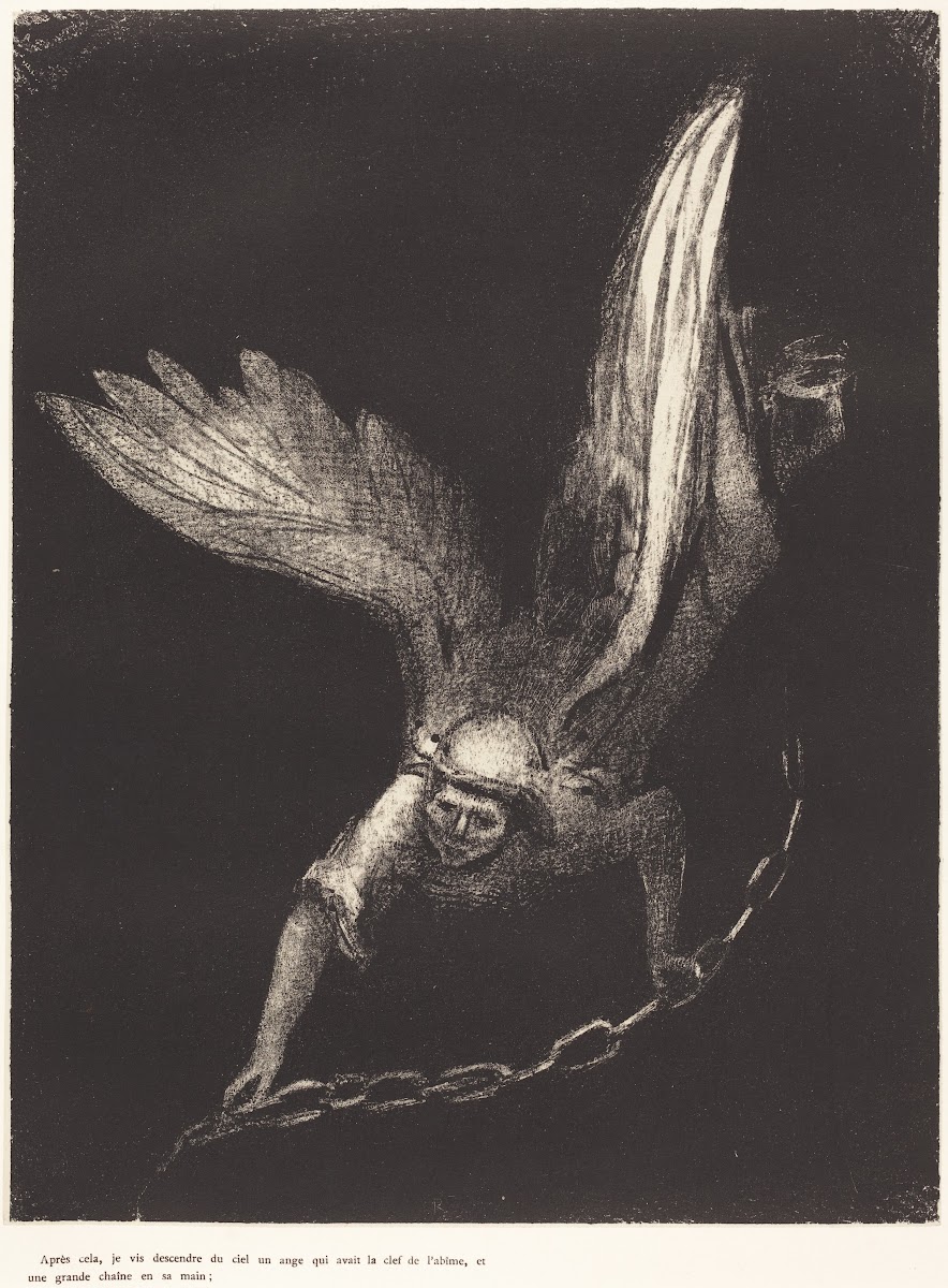 Apres cela je vis descendre du ciel un ange qui avait la clef de labime et une g