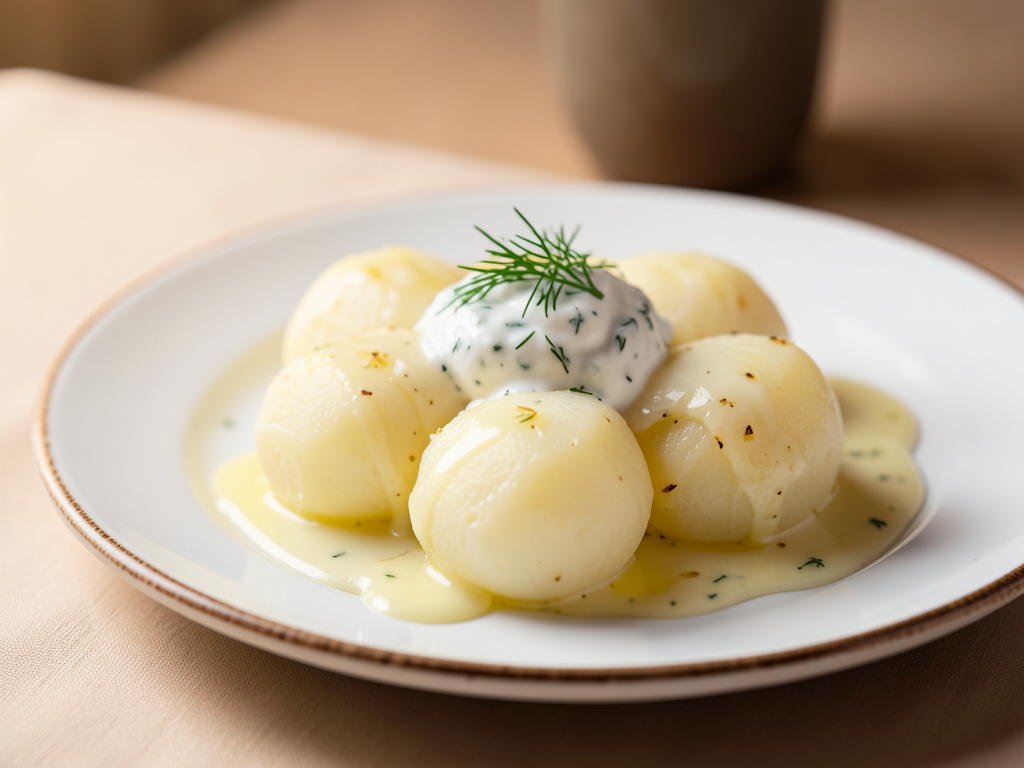 Клёцки с творогом и сметанным соусом