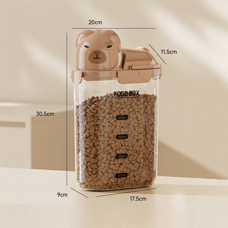 Storage container for pet food and groceries, 1–2 L