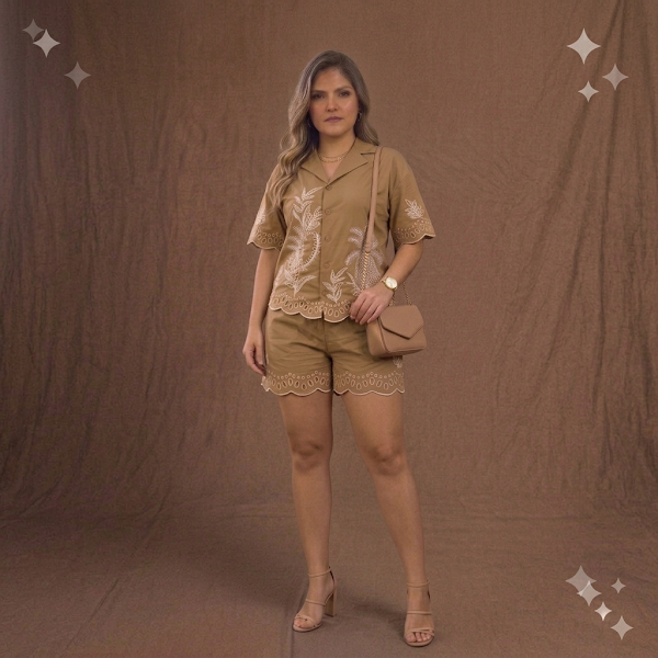 Set de Short y Blusa Nude Bordado