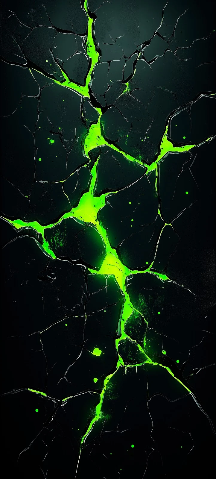 Neon Green Energy Cracks - Digital Abstract Art 5K iPhone Wallpaper (3240x7184)