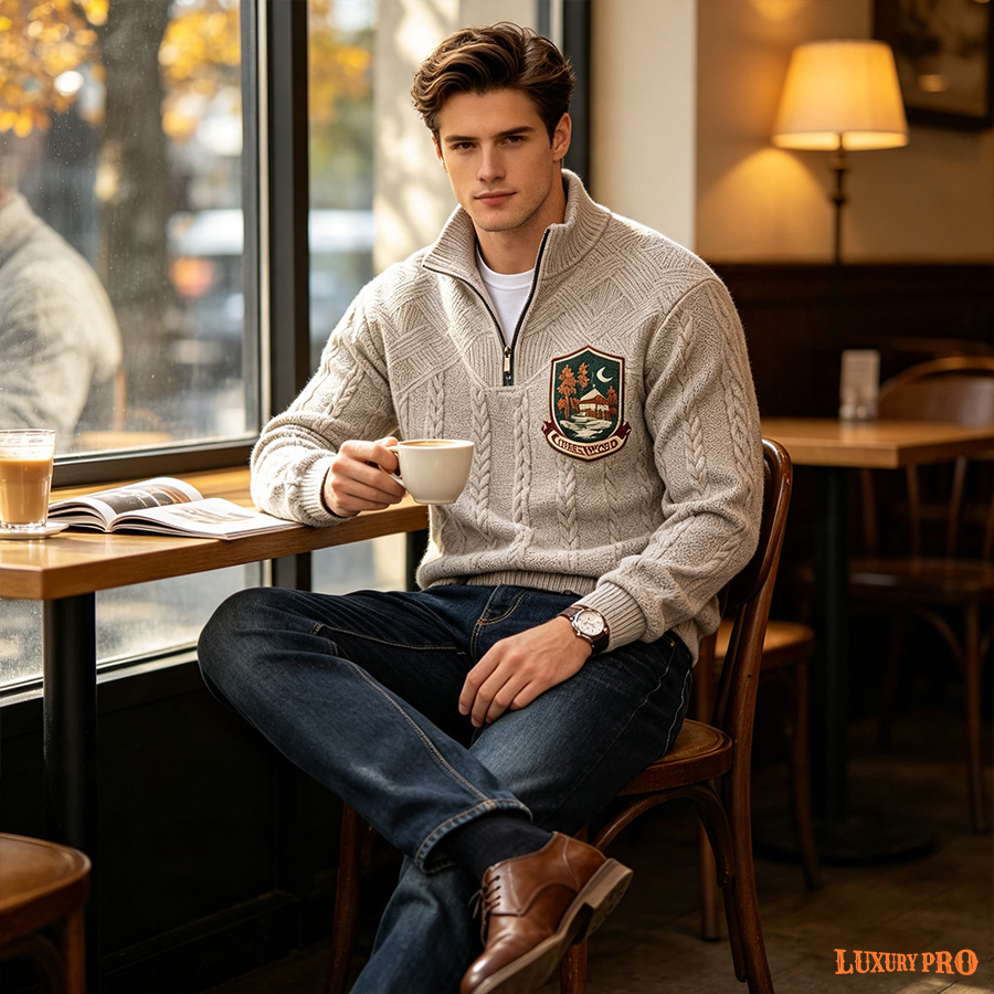 2D Spliced Jacquard Long Sleeve Sweatshirt