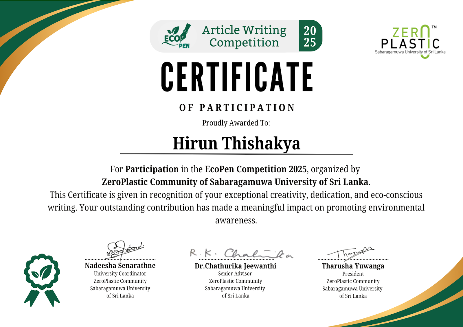Participant - EcoPen Article Writing
